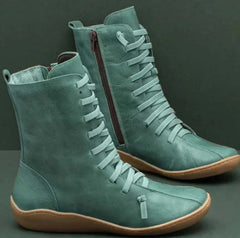 Ella - Lace up Mid Calf Boots — Green