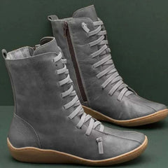 Ella - Lace up Mid Calf Boots — Gray