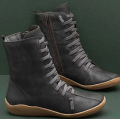 Ella - Lace up Mid Calf Boots — Black
