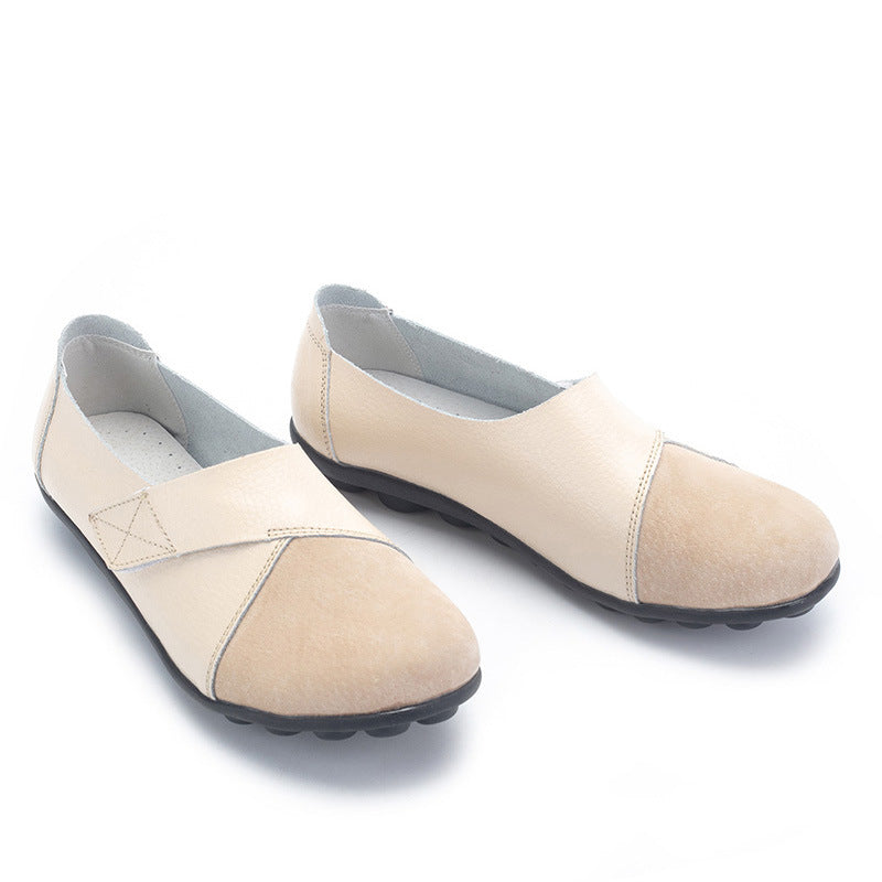 Teresa - Leather Slip on Flats — Beige