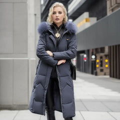 Deborah - Puffer Coat with Fur Hood — Grey