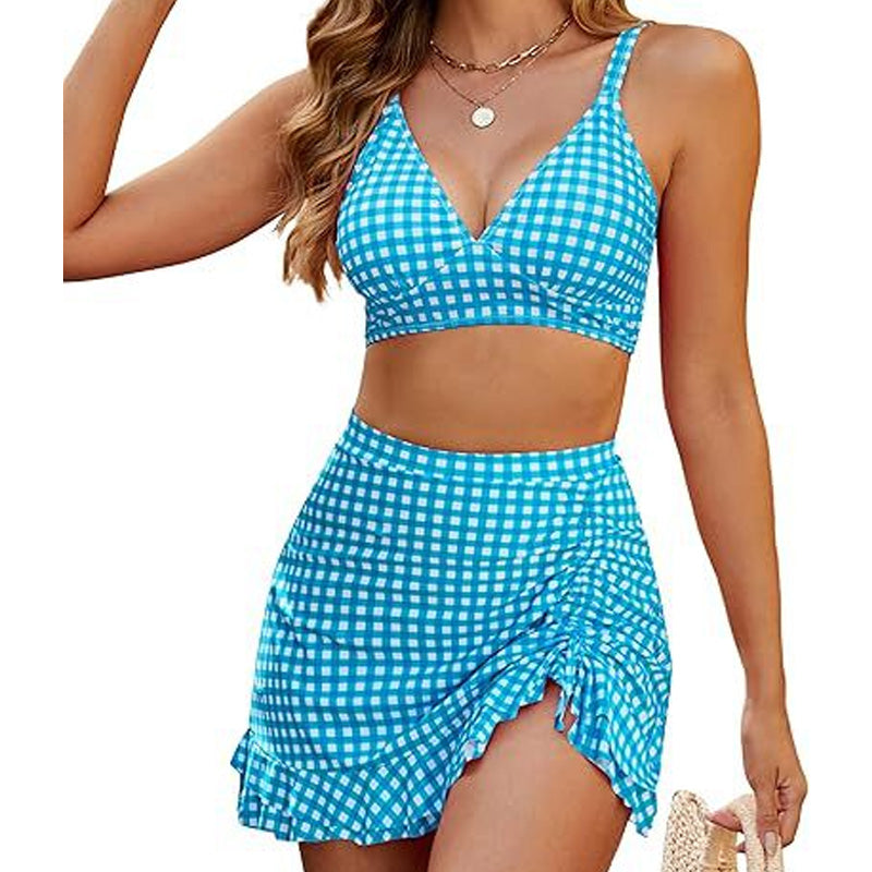 Stephanie - Leopard Bikini with Swim Skirt — Light Blue