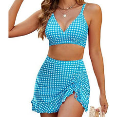Stephanie - Leopard Bikini with Swim Skirt — Light Blue