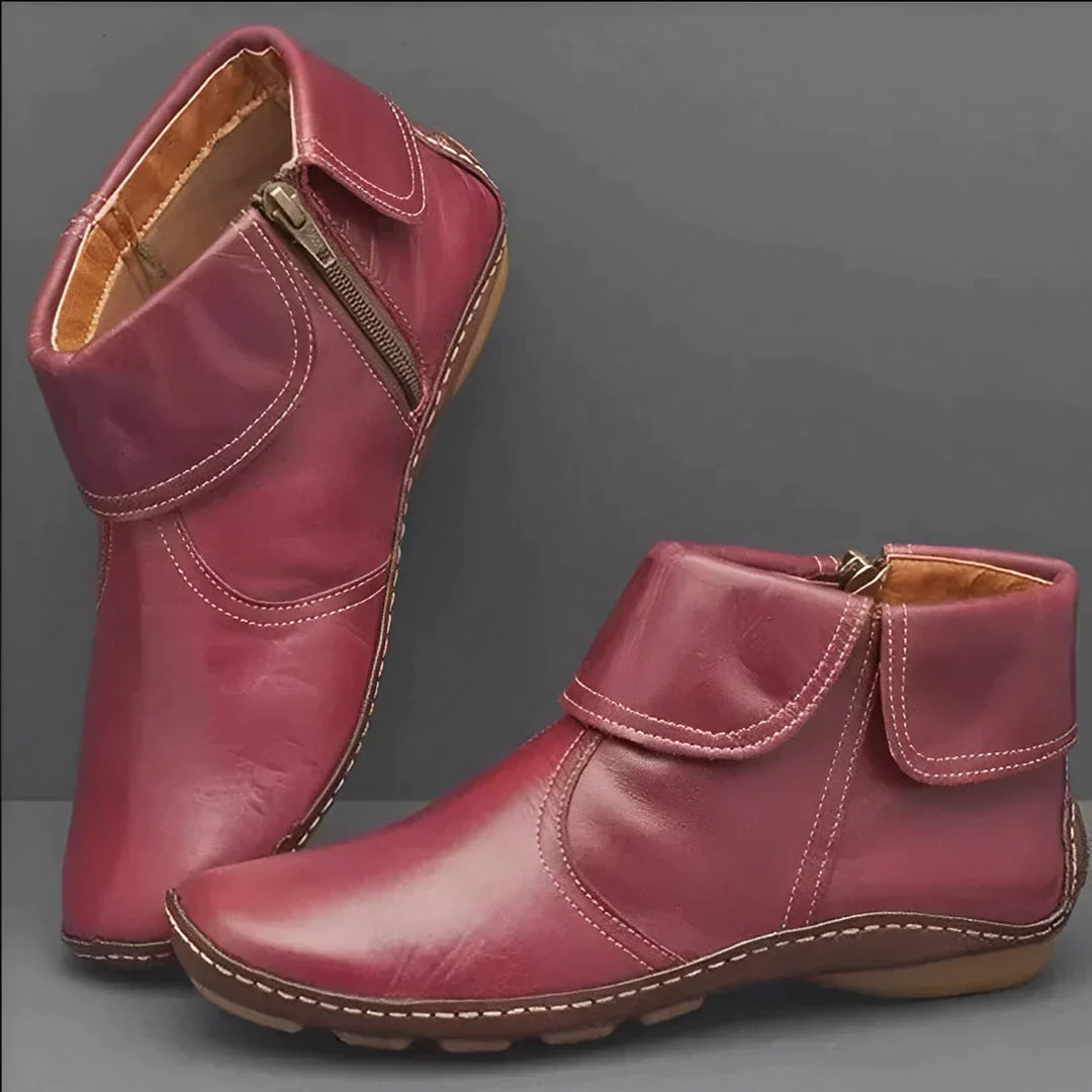 Matilde - Velcro Strap Ankle Boots — Red