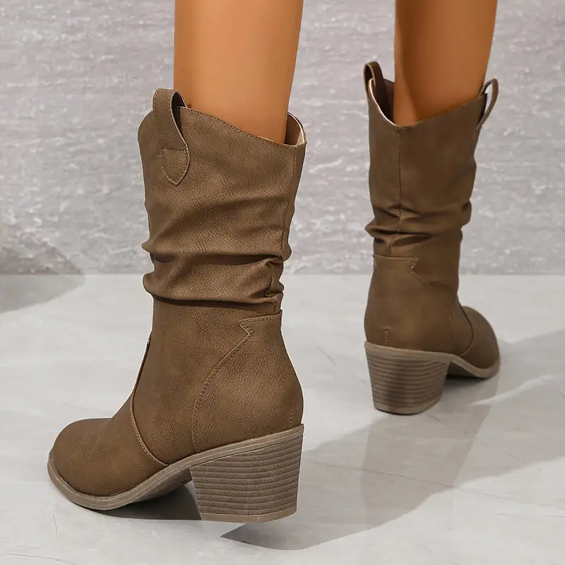 Kirsten - Slouch Western Mid Boots — Khaki