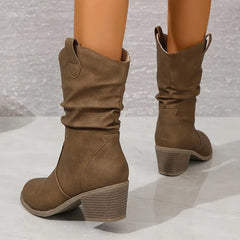 Kirsten - Slouch Western Mid Boots — Khaki