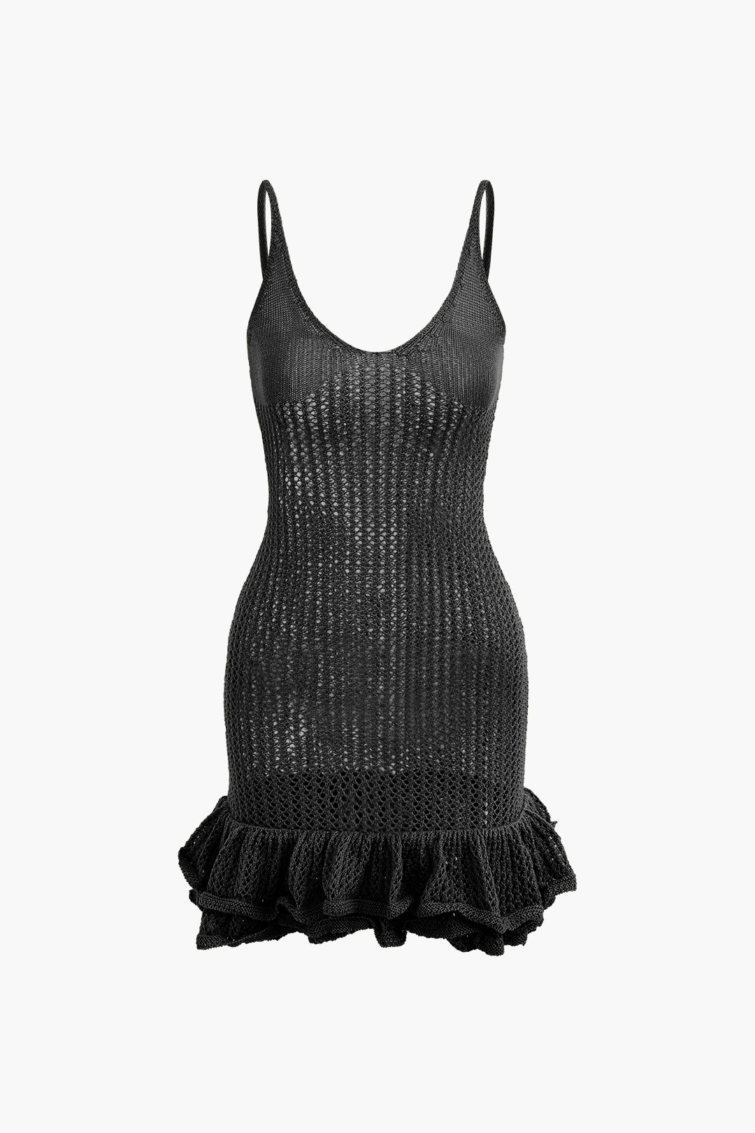 Sienna - Crochet Knit Mini Dress — BLACK