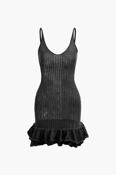 Sienna - Crochet Knit Mini Dress — BLACK