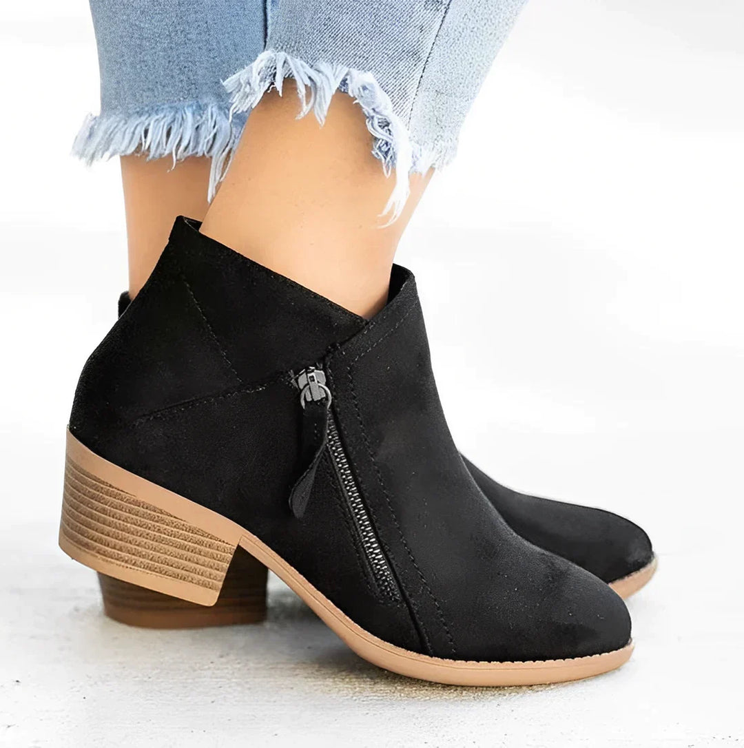Frankie - Suede Block Heel Boots — Black