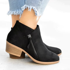 Frankie - Suede Block Heel Boots — Black