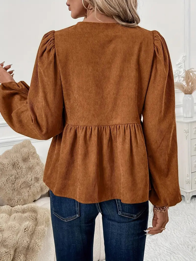 Gwendolyn - Corduroy Peplum Blouse