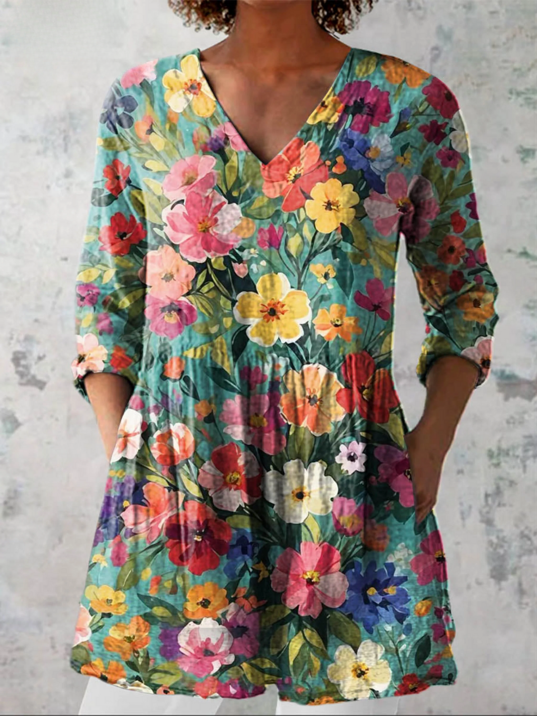 Christina - Meadow Flower Print Tunic — Turquoise