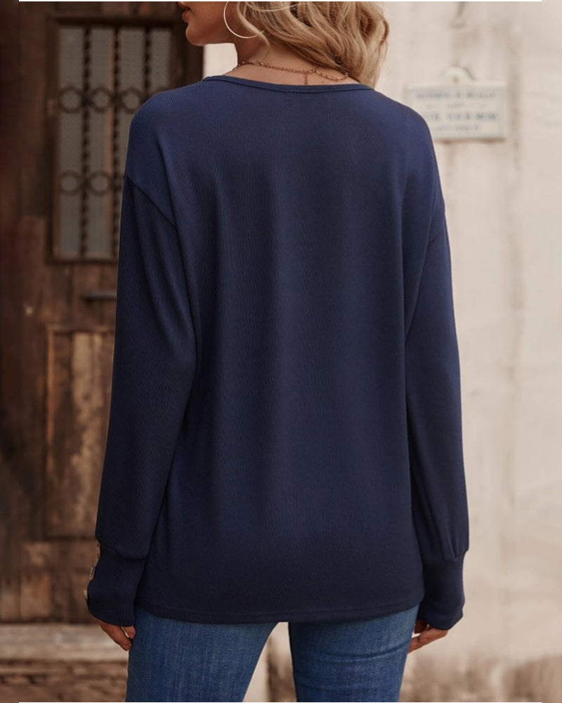Therese - V Neck Top with Button Cuffs