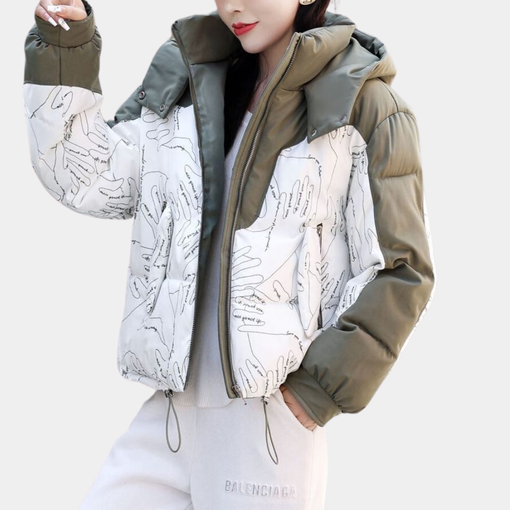 Maureen - Print Panel Puffer Jacket — Light green
