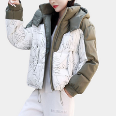 Maureen - Print Panel Puffer Jacket — Light green