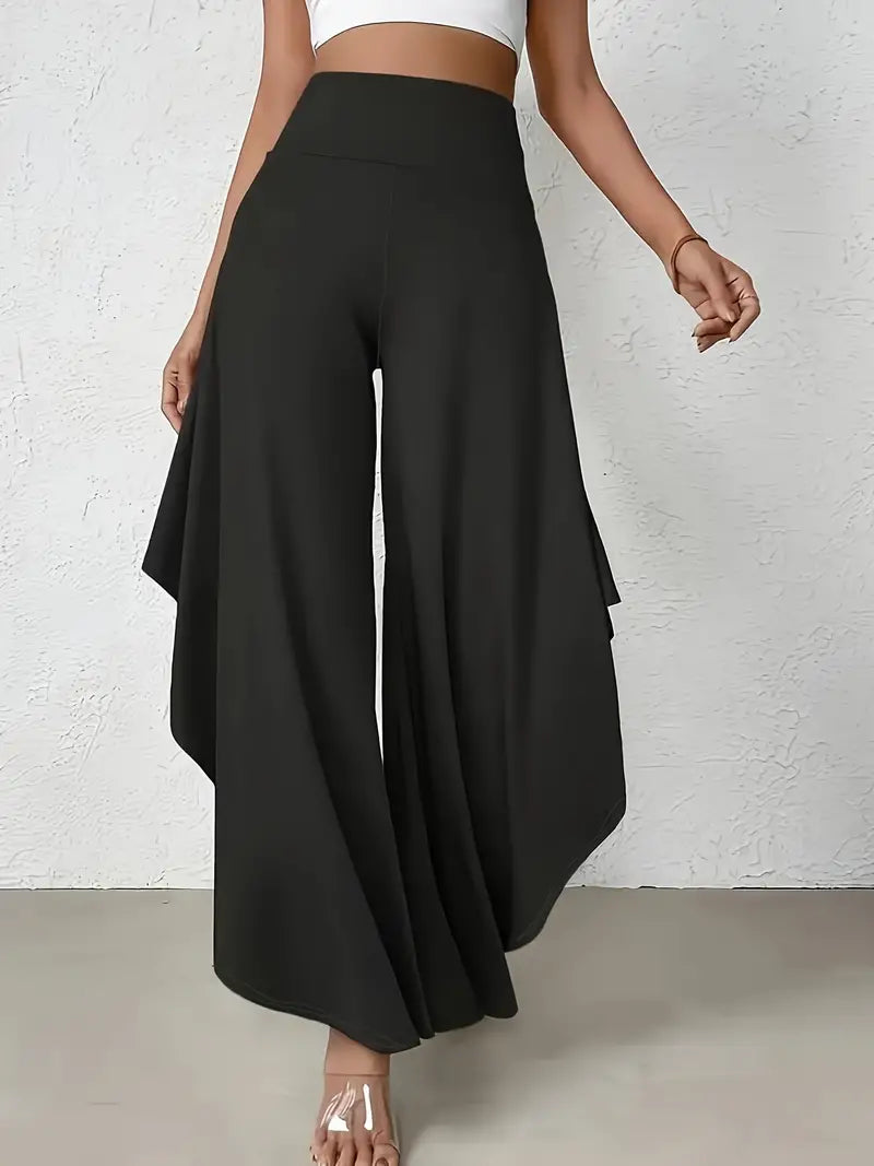Ingrid - Draped Wide Leg Trousers — Black