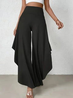 Ingrid - Draped Wide Leg Trousers — Black
