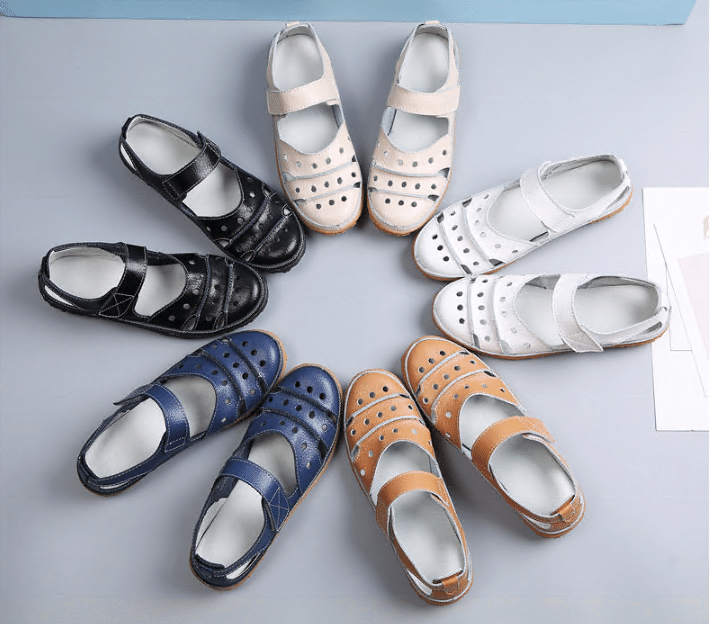Dominique - Perforated Velcro Sandals