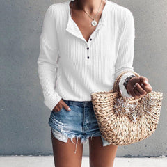 Elena - Waffle Knit Henley Top