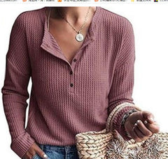 Elena - Waffle Knit Henley Top — Bean paste