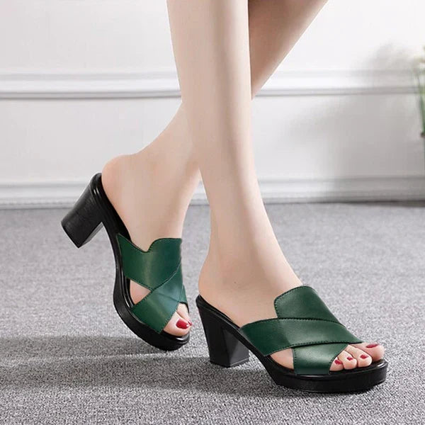 Marguerite - Cross Strap Block Heel Mules