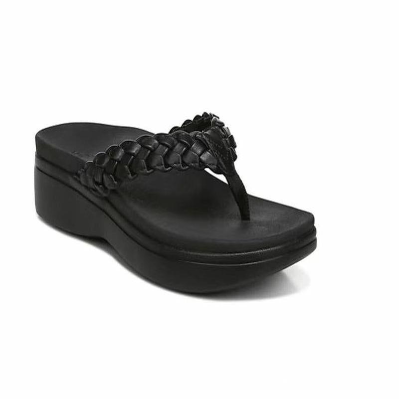 Constance - Braided Toe Post Platform — Black