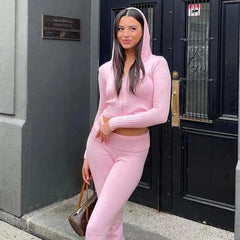 Kimberley - Ribbed Zip Crop and Skirt Set