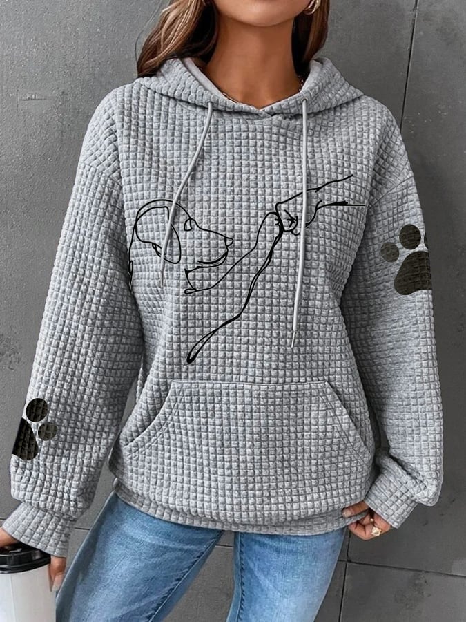 Aria - Waffle Hoodie with Dog Print — Grey
