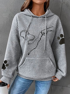 Aria - Waffle Hoodie with Dog Print — Grey