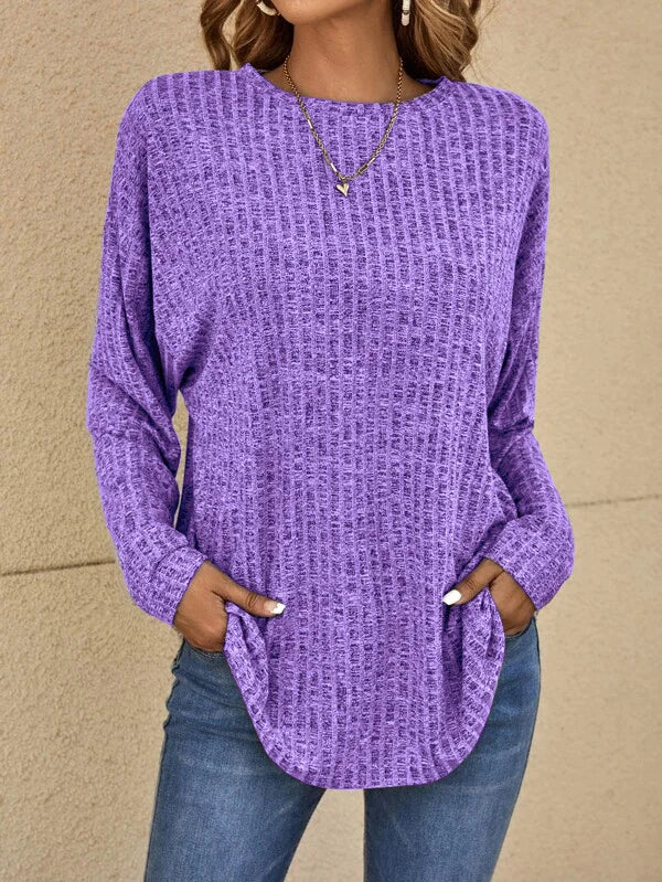 Genevieve - Waffle Knit Top with Pockets — Purple