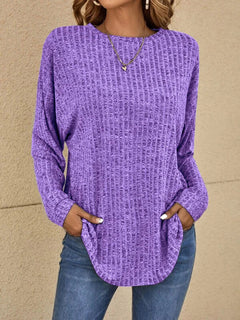 Genevieve - Waffle Knit Top with Pockets — Purple