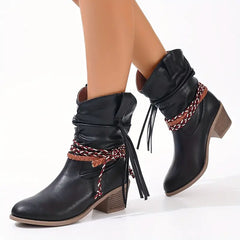 Martha - Slouch Ankle Cowboy Boots — Black
