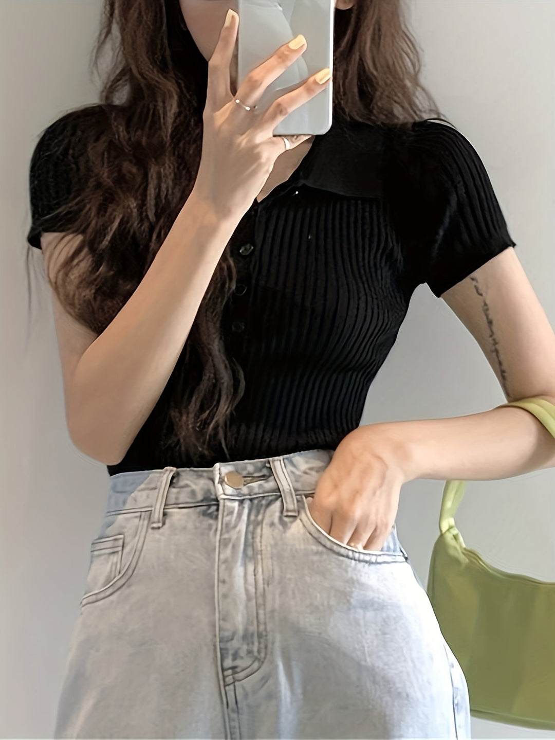 Chloe - Ribbed Knit Collar Top
