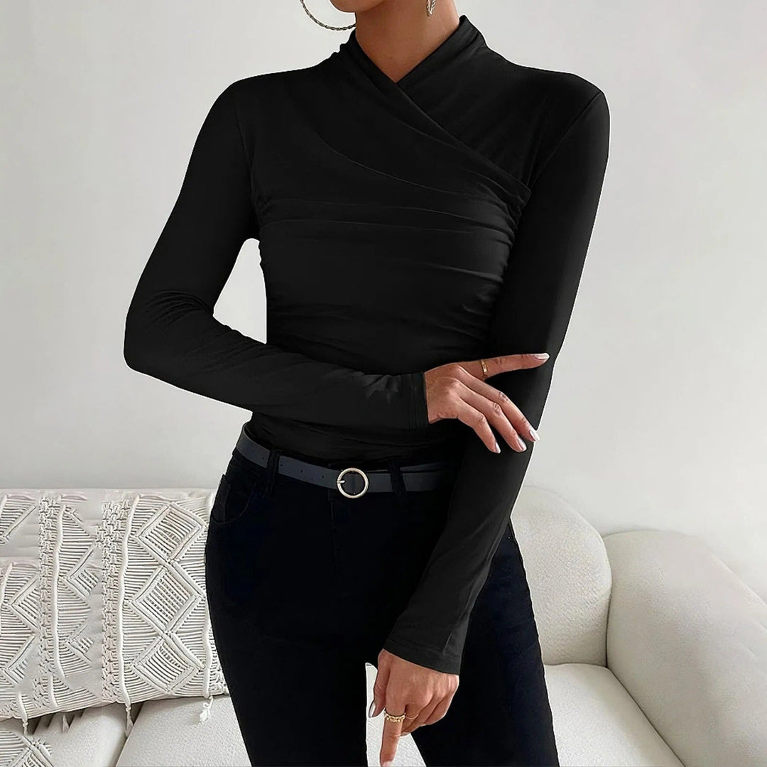 Veronica - Crossover Ruched Top — Black