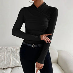 Veronica - Crossover Ruched Top — Black