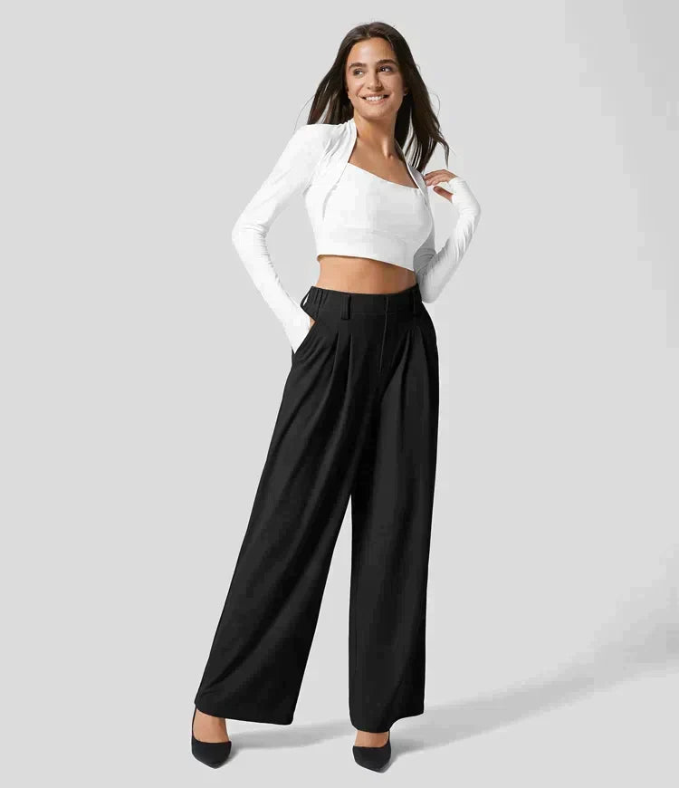 Charmaine - Pleated Wide Leg Trousers — Black