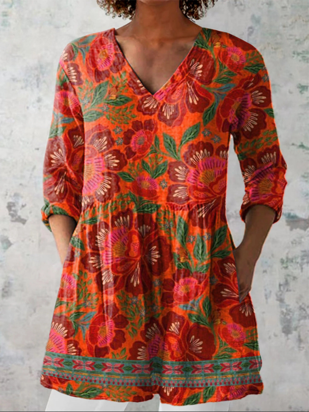 Bernadette - Red and Orange Blossom Tunic — Red and Orange