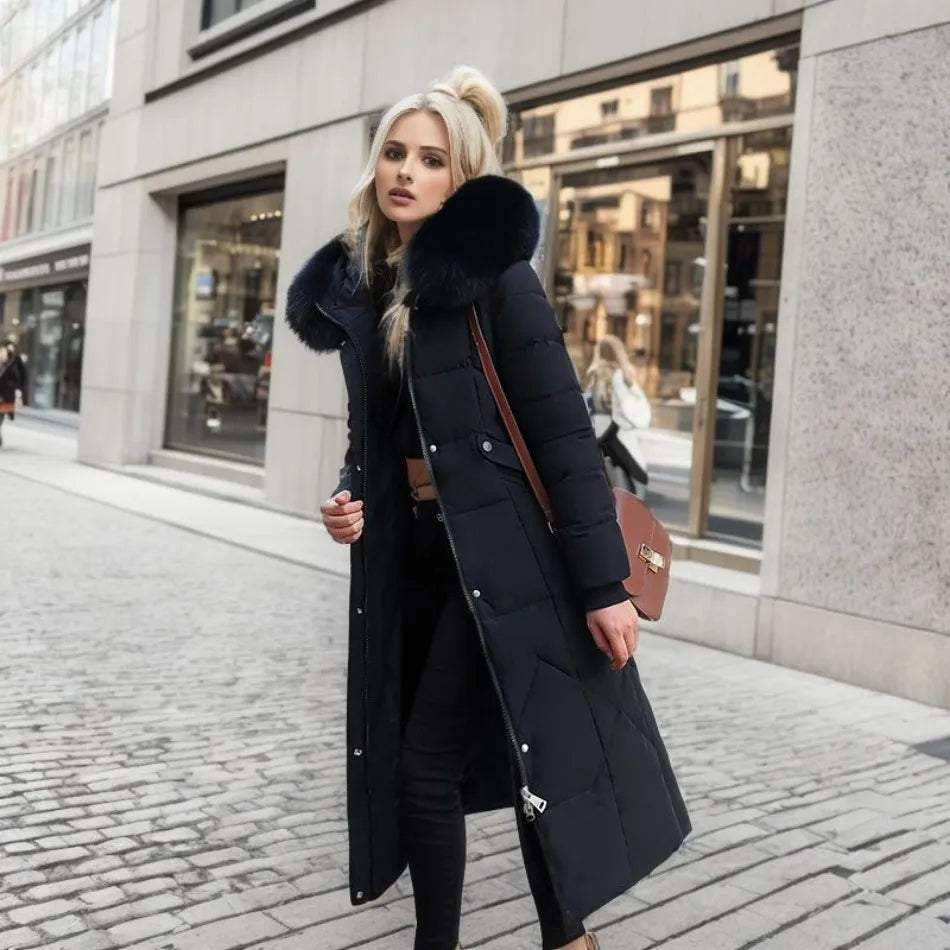 Deborah - Puffer Coat with Fur Hood — Black