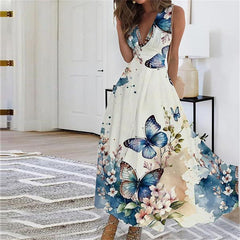 Stephanie - Butterfly Print Halter Maxi — Blue Butterfly