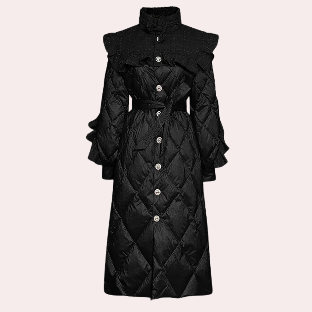 Vanessa - Quilted Coat with Puff Shoulders — Black