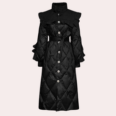 Vanessa - Quilted Coat with Puff Shoulders — Black