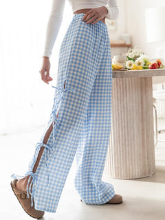 Abbie - Gingham Wide Leg Trousers — Blue