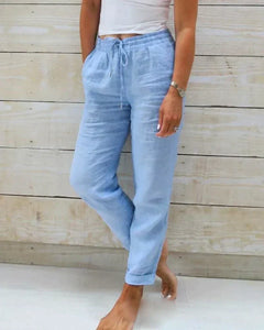Christina - Linen Drawstring Trousers — Blue
