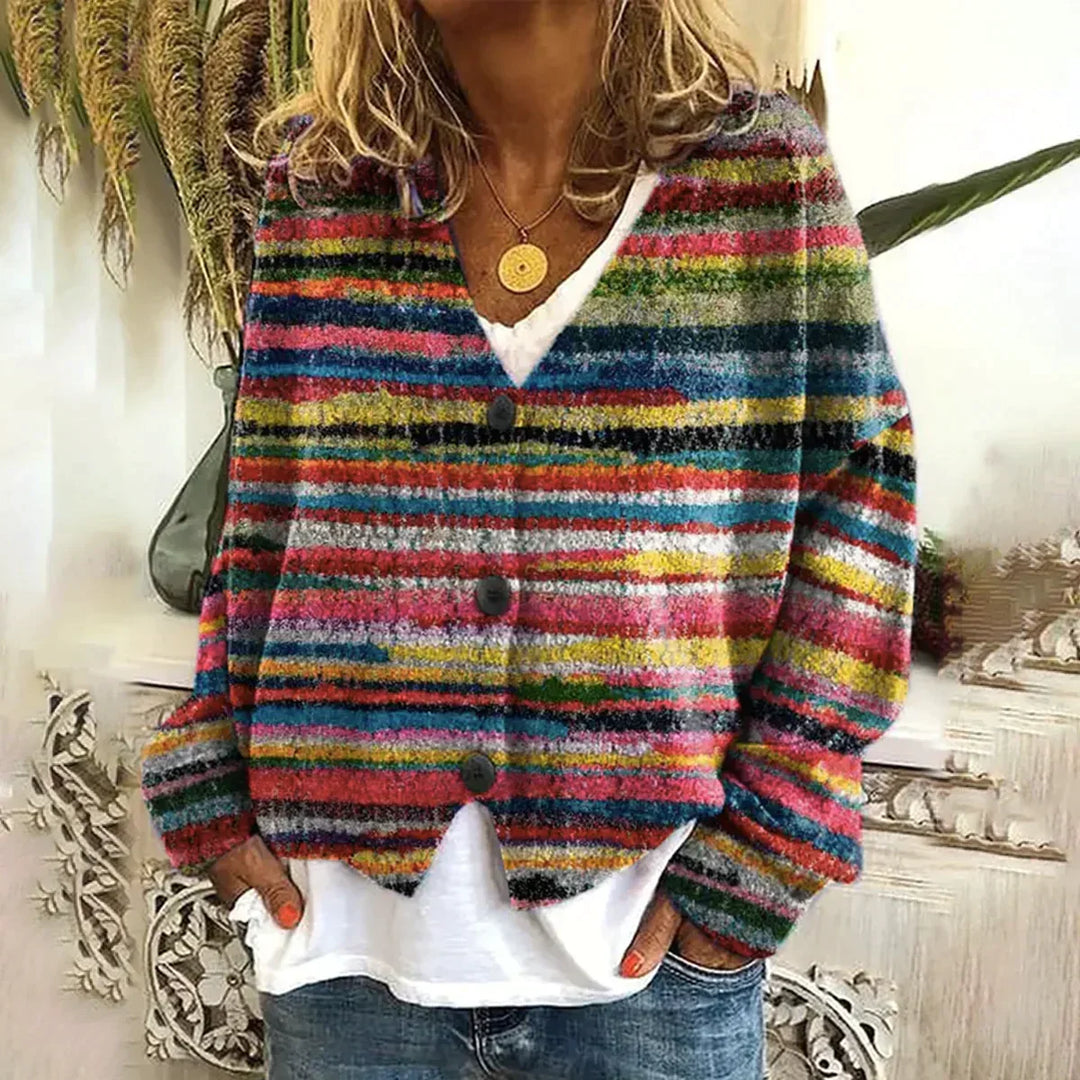 Stephanie - Rainbow Stripe Collared Jumper