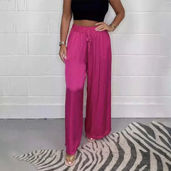 Victoria - Satin Wide Leg Trousers — Pink