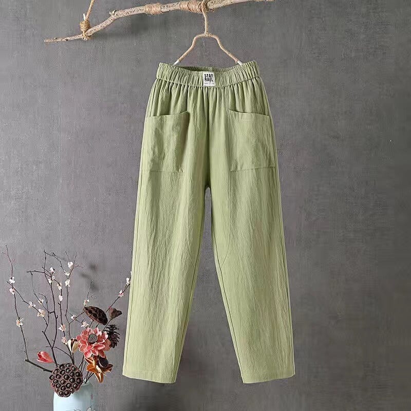 Paulette - Cropped Linen Trousers — Green