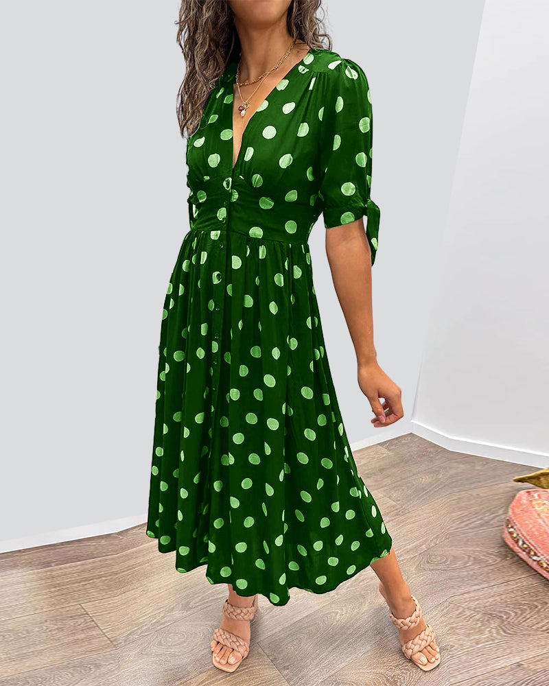 Primrose - Polka Dot V Neck Midi — Green
