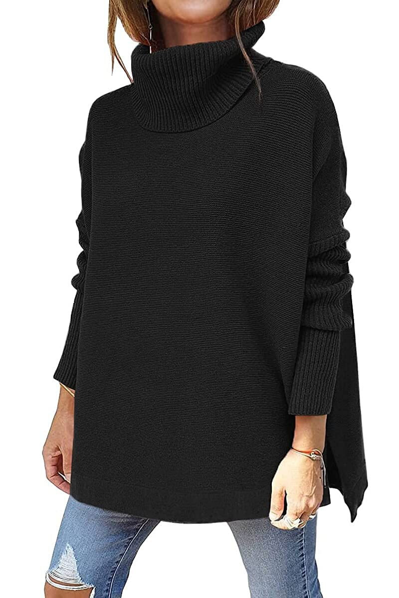 Jessica - Oversized Turtleneck Tunic — Black