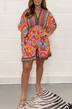 Elsie - Boho Print Playsuit — Orange