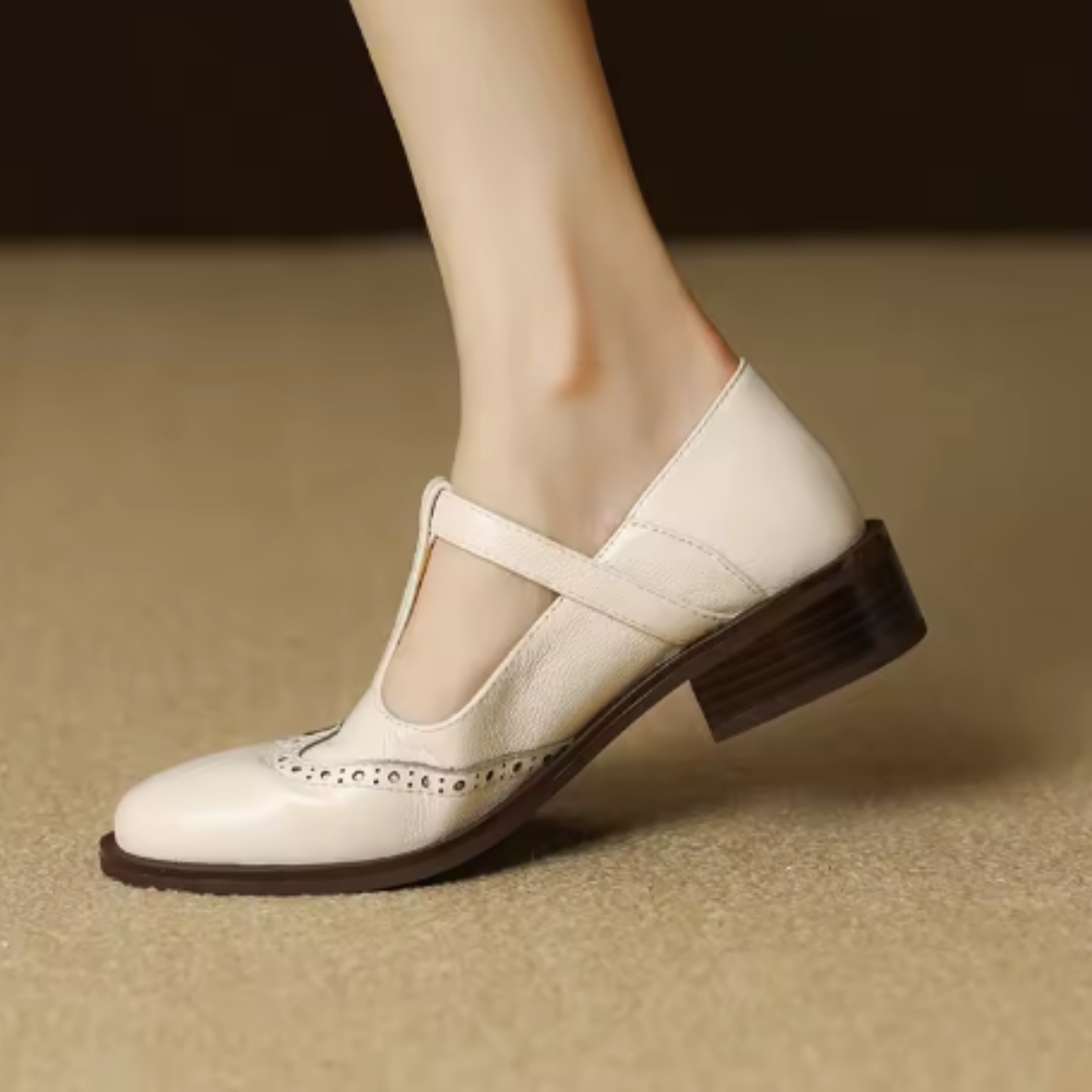 Amelie - Two Tone T-Bar Brogue Shoes